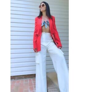 JW ANDERSON Red Virgin Wool Cutout Blazer VNeck Front Button Closure Blazer US 4